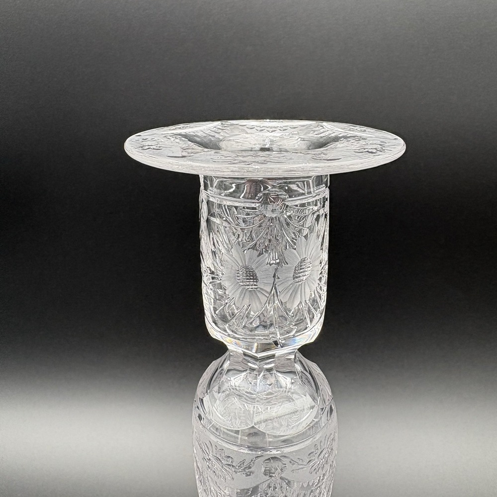 Pairpoint Crystal 11" Tall‎ Hollow Candlestick Brilliant Polish Floral Etched - Picture 3 of 12